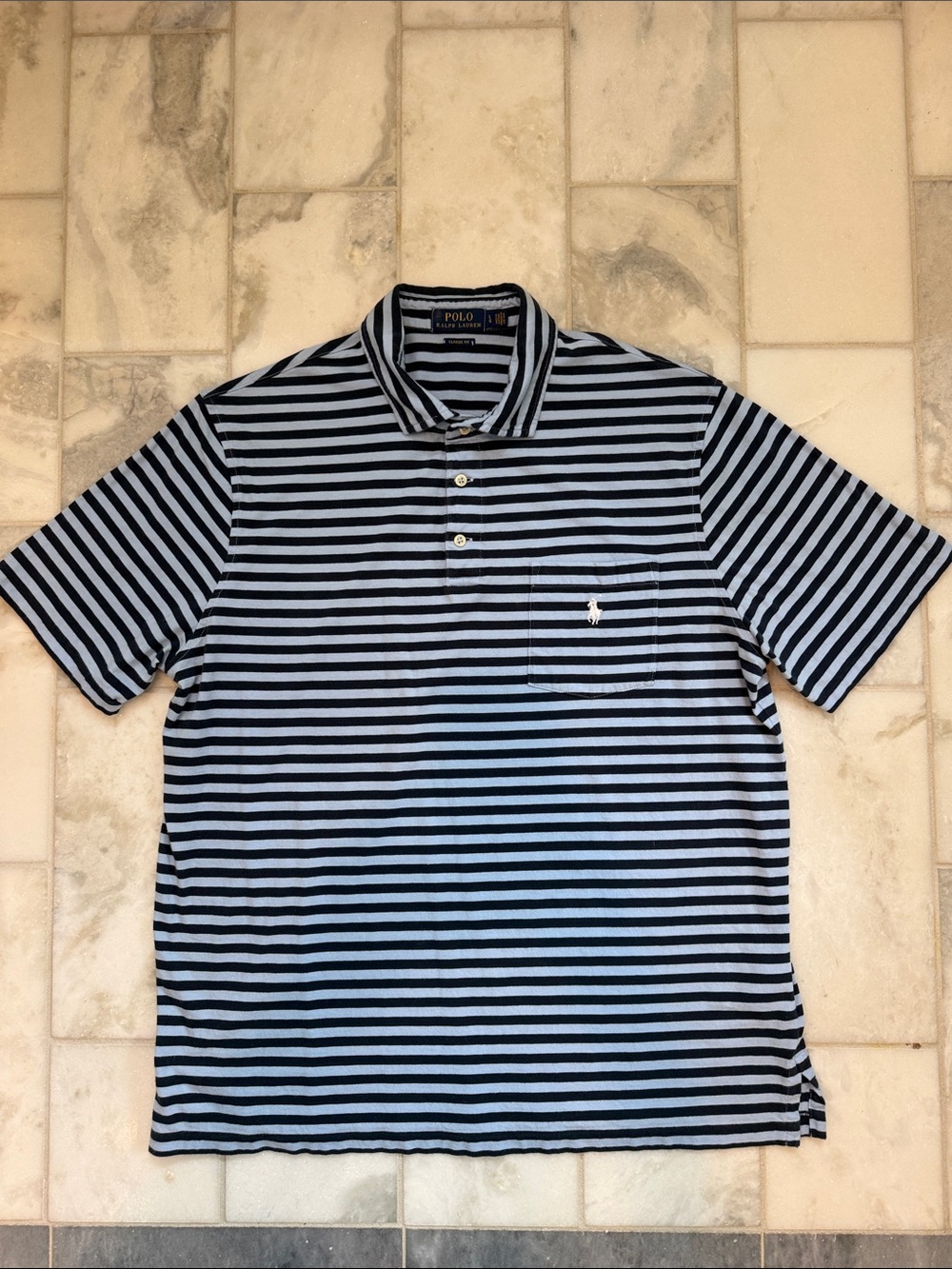 Polo by Ralph Lauren Navy & Light Blue Striped Pocket Polo